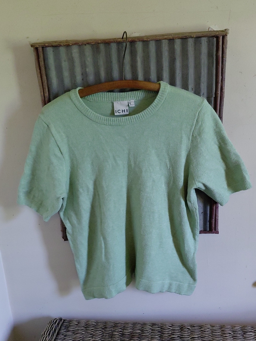 ICHI Light Mint Short Sleeve Sweater